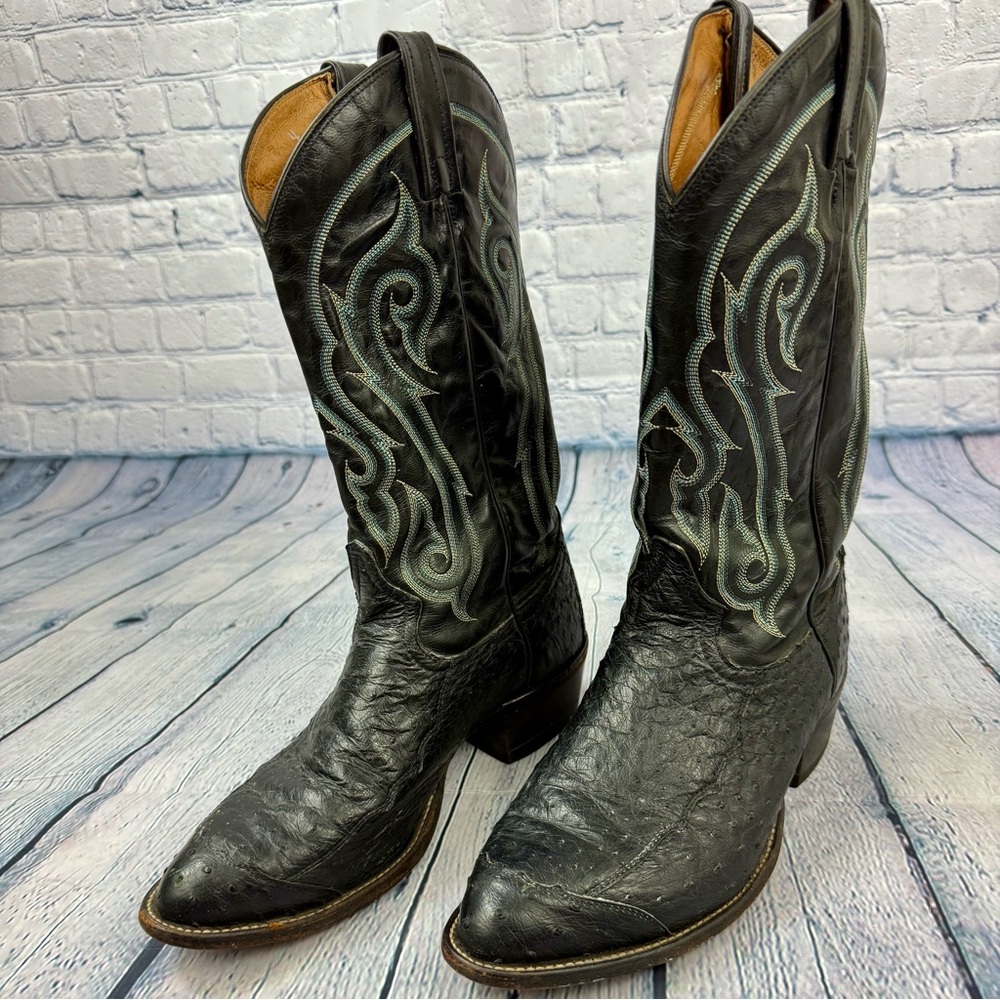 Vintage Exotic Tony Lama El Rey Genuine Ostrich Western Cowboy Boots Men’s 9 D - Picture 1 of 10